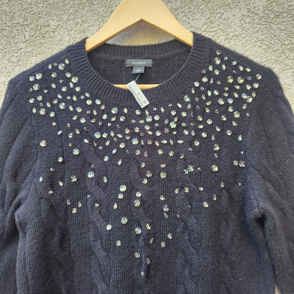 HALOGEN Womens Sweater Small Black Wool Alpaca Cable Knit Whimsigoth Witchy NEW - Picture 2 of 10